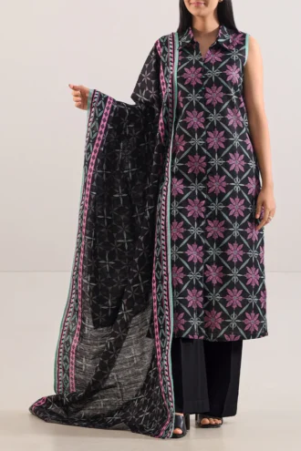 SAYA | Black | U04-25598-04A Cotton Khaddar